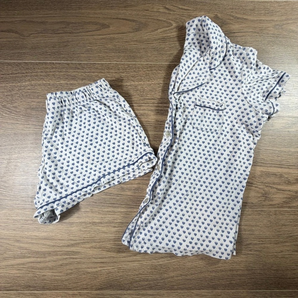 Roller Rabbit Pima Cotton Heart Pajama Set Blue White Short Sleeve Medium